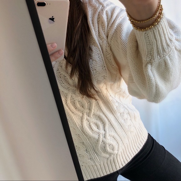 THE CABLE KNIT SWEATER — In Cream - Picture 10 of 10